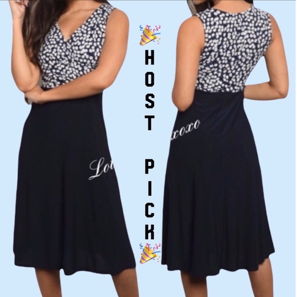 Dresses & Skirts - ❌DONATED❌Navy Blue Floral Sleeveless Two Tone V-neck Midi Dress